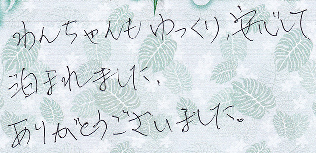 わんちゃんも ゆっくり、安心して