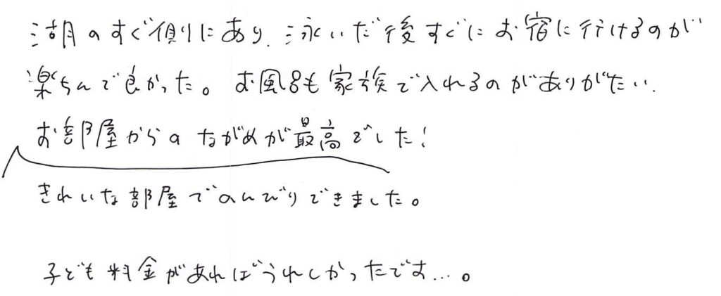湖のすぐ側にあり